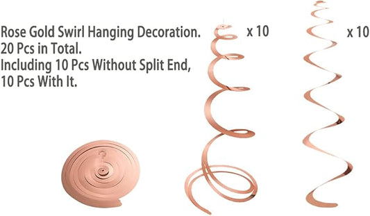 MOWO Rose Gold Foil Swirl Hanging Decoration for Engagement Bridal Shower Hen Party Birthday Supplies,Pack of 20
