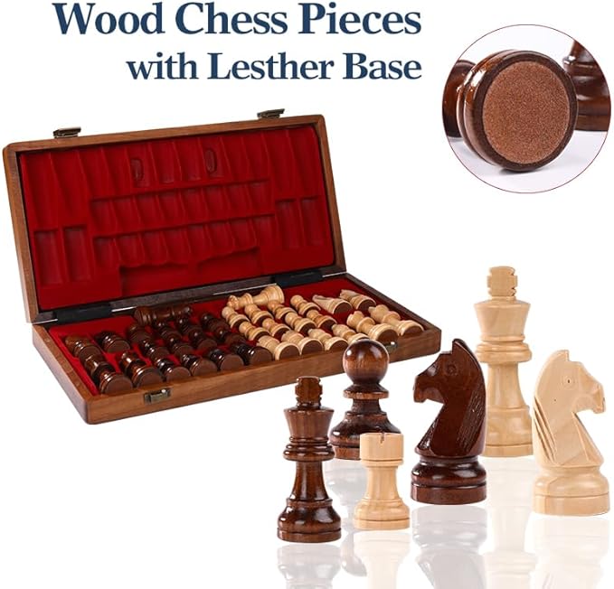 15 Inch Walnut Magnetic Chess Board Set for Adults Kids Wooden Chess, Folding Portable Travel Chess Game for Tournament Professional Beginner