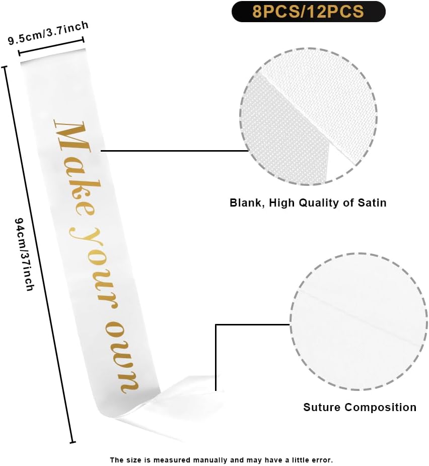 White Sash 8pcs Blank Sash Party Favors Graduation Sash Party Supplies Custom Sash for Birthday Bride Sash Bachelorette Party Accessories Sashes Bride Mom To Be Sash Prom Queen Wreath Retirement Sash