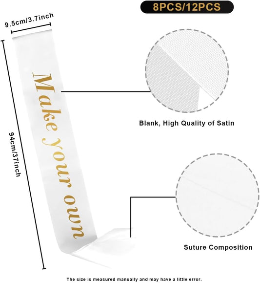 White Sash 8pcs Blank Sash Party Favors Graduation Sash Party Supplies Custom Sash for Birthday Bride Sash Bachelorette Party Accessories Sashes Bride Mom To Be Sash Prom Queen Wreath Retirement Sash