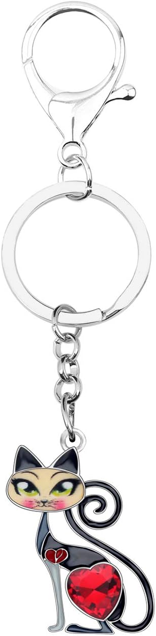 BONSNY Enamel Alloy Chain Cat Key Chains For Women Car Purse Handbag Charms keychains Gifts