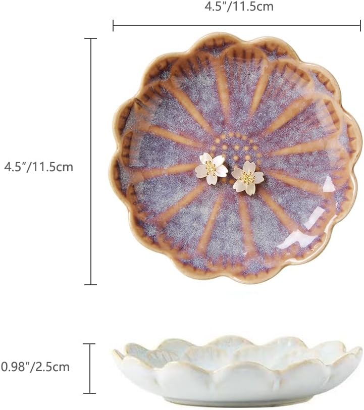 Lotus Ring Holder Dish Small Indoor Ash Tray, Ceramic Dessert Plate Trinket Jewelry Holder Organizing Necklace Earrings for Parents Friends Sister, Deep Purple. All Jewelries Are NOT Included.