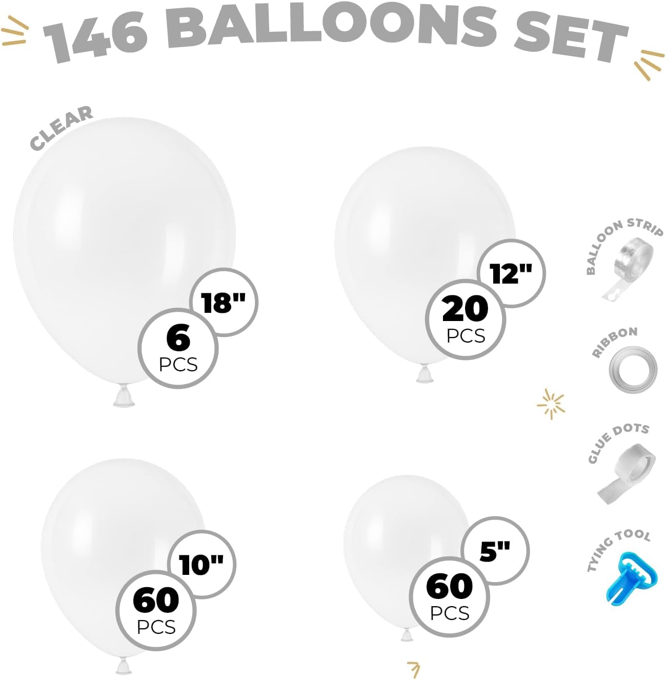 Balloon Garland Arch Kit – 146 Pcs Clear Balloons for Baby Shower, Birthday, Gender Reveal, Wedding Party – DIY Kit by Vellax™