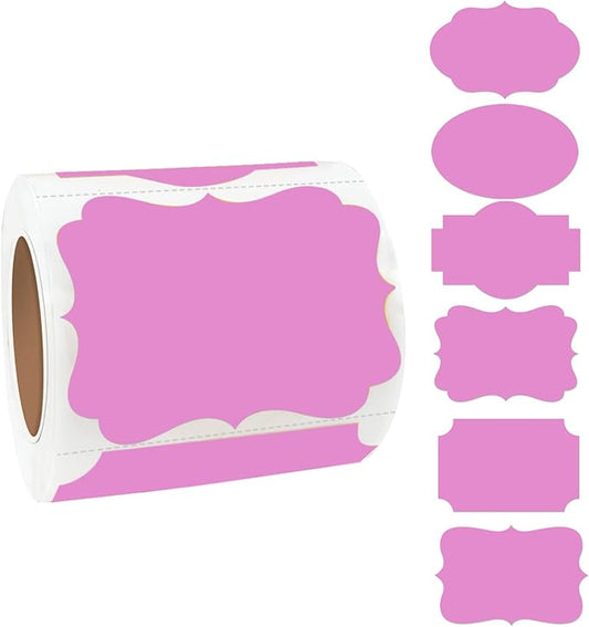 Yeachlaing Pink Labels, 250 PCS 3" x 2" Fancy Shape Stickers for Storage Box, Food Jars, Holiday Presents Tags