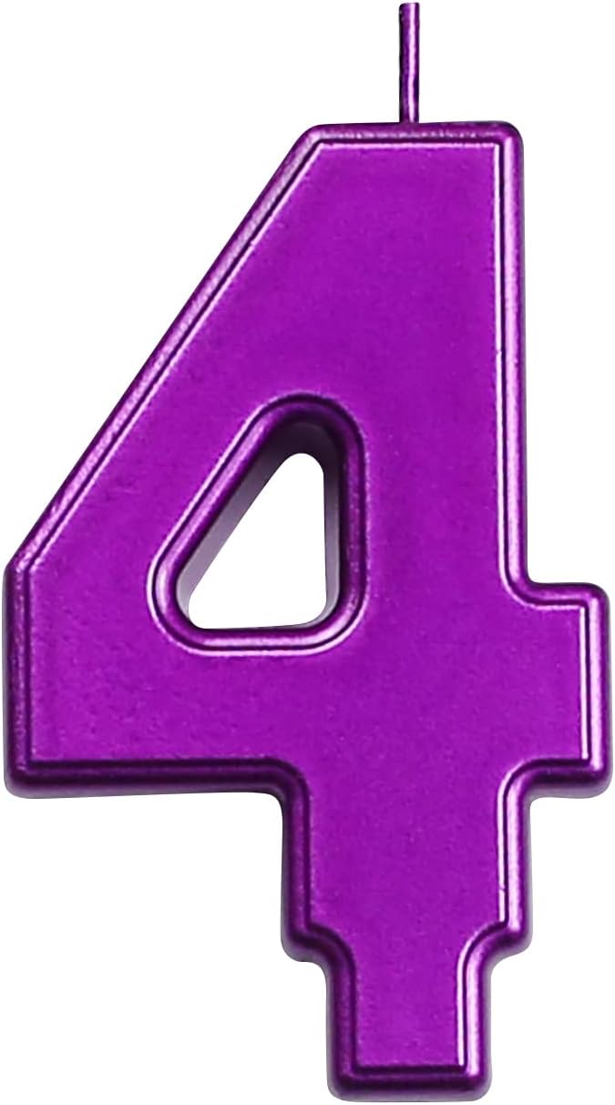 DERVENTA Birthday Candles Big Numbers Purple 3.7 inch Party Cake Topper 1 Piece (Number 4 Purple)