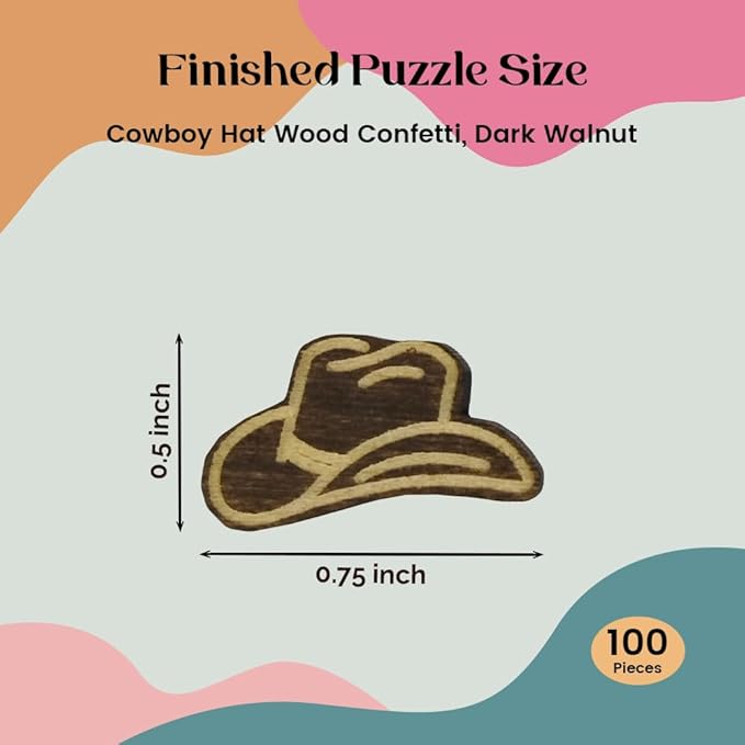 Confetti - Engraved Wood - Rustic Wooden Wedding Decor Party Table Scatter Decorations (Cowboy/Cowgirl Hat) | Dark Walnut