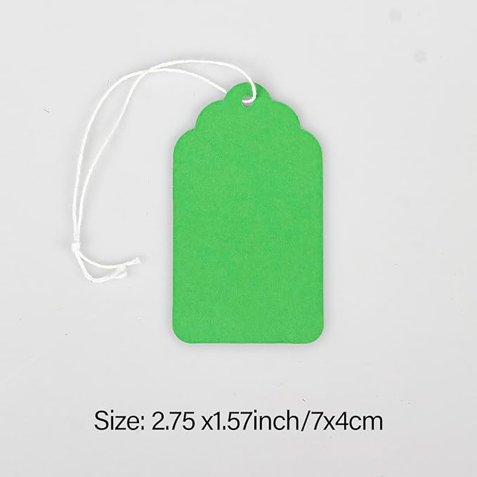 500pcs Paper Marking Tags with String Attached, Writable Price Tags for Product Jewelry Clothing Arts & Crafts DIY Gift Decorations (2.75"x1.57", Green)