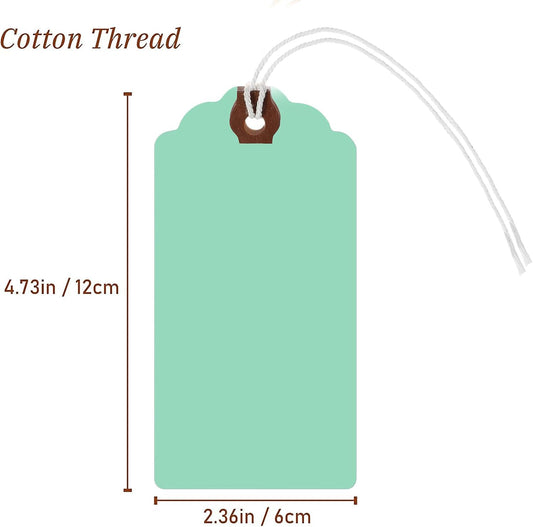 Outus 60 Pcs 4 3/4-in x 2 3/8-in Blank Large Paper Gift Tags with String and Reinforced Eyelet Wire Writable Price Tags Shipping Labels Inventory Labels(Gradient Green)