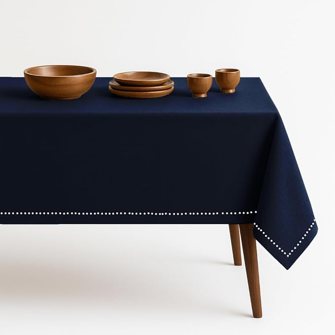 Navy Blue Table Cover, 100% Cotton Tablecloth 60x84 Inch, Fits 6-8 Seats, Soft, Durable, Washable, Wrinkle Resistant, Rectangle Table Cloth for Dining, Holiday Celebrations, Dinner