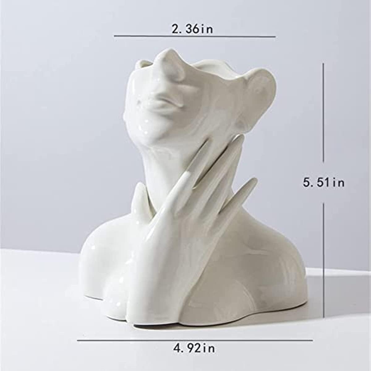 White Ceramic Face Vase, Female Form Head Half Body Bust Vases Boho Feminist Minimalism Decorative Modern Nordic Style Flower Vase for Home Living Room Office Book Shelf Decor (Medium)