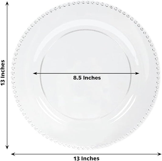 Efavormart 10-Pack Economy Plastic Charger Plates 13" Round Clear Beaded Rim - Stylish Dinner Party Serving Plates