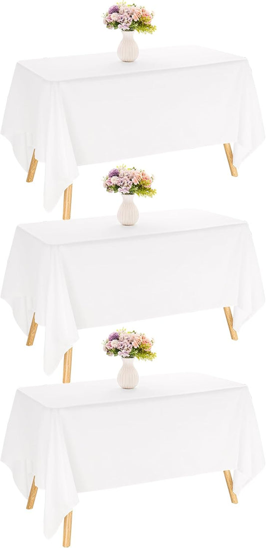 3 Pack Rectangle White Table Cloth Bulk Washable Polyester Table Cover for Wedding Dining Table Buffet Parties Banquet Decoration（60x102Inch, White）