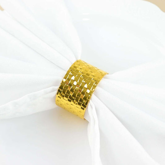 Efavormart 4 Pack | Shiny Gold Basket Weave Napkin Rings, Metallic Napkin Holders