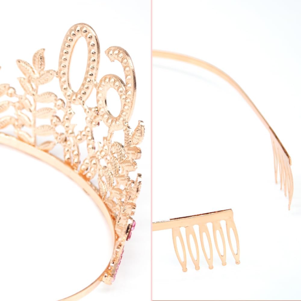 Birthday Sash Tiara Birthday Tiara Rhinestone Crown Rose Gold Birthday Queen Tiara Sash and Tiara for Women Birthday Decor Princess Tiara Cake Topper Crystals Hair Accessories for Party