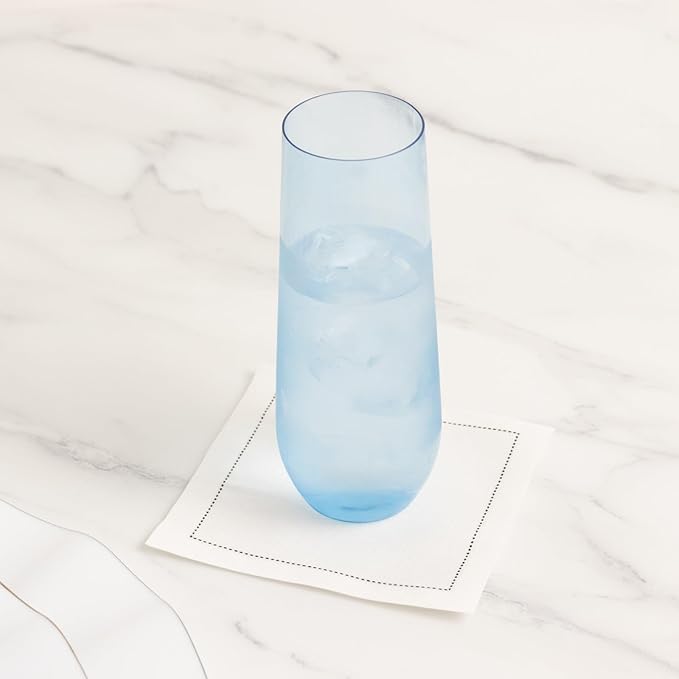 Efavormart 12 Pack Plastic Champagne Flutes in Transparent Blue, Reusable Lightweight Champagne Glass 9oz