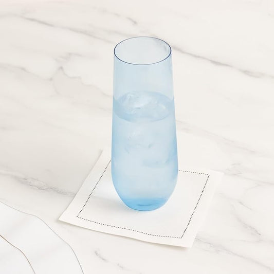 Efavormart 12 Pack Plastic Champagne Flutes in Transparent Blue, Reusable Lightweight Champagne Glass 9oz