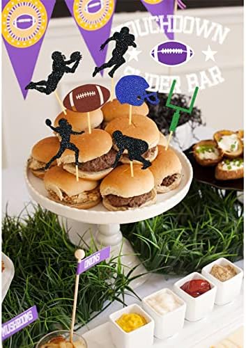 35Pcs Glitter Football Cupcake Toppers - Football Party Decorations, Player & Theme Cake Toppers - Baby Shower Party Decorations