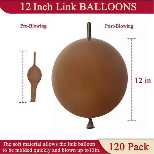 Brown Link Balloons 12 Inch 120 Pcs Latex Quick Linking Balloon for Birthday Wedding Party Festival Decorations