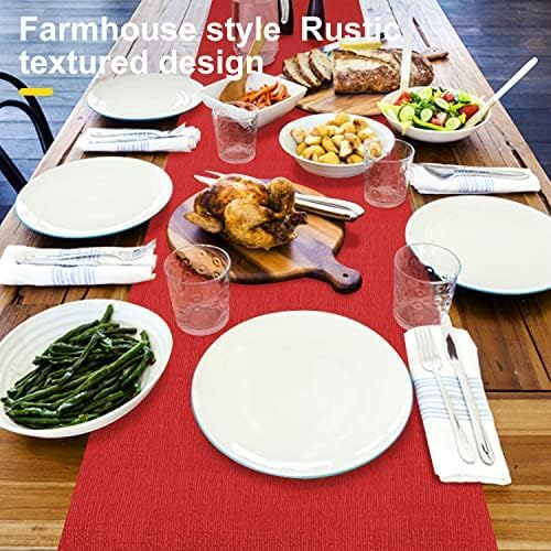 Wipeable Table Runner, Thick Farmhouse Dresser Runner, Rustic for Kitchen, Bedroom, Living Room, Indoor and Outdoor (72'', Red)