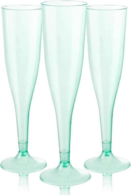 WDF 36 Pack Clear Green Plastic Champagne Flutes - 7OZ Green Champagne Flutes Plastic, Champagne Glasses Disposable for Party & Wedding