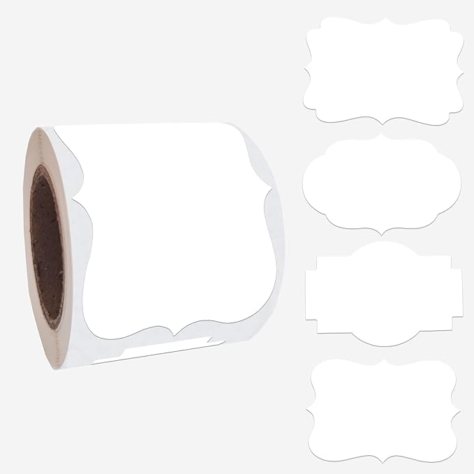 SALEMAR White Label Sticker, 2x3 inch Fancy Shape Labels for Essential Oil Bottle or Food Jars, Name Tags Stickers, 200PCS(White)