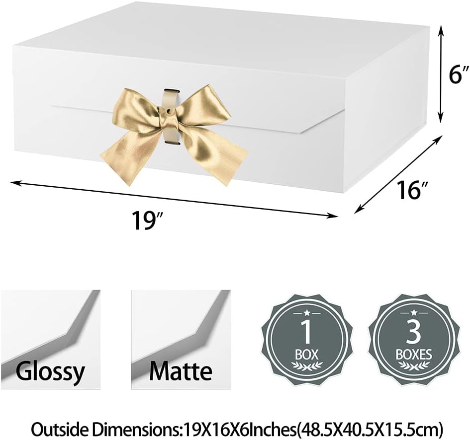 Extra Large White Gift Box with Ribbon 19x16x6 Inches,Gift Box with Lid Magnetic Closure (Glossy White)