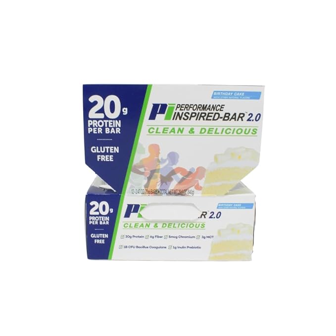 Performance Inspired Nutrition Protein Bar 2.0 – 20G Protein, 6G Fiber, 3G MCTs, 1 Billion CFU Probiotics – Gluten-Free – Birthday Cake Flavor – 12 Count