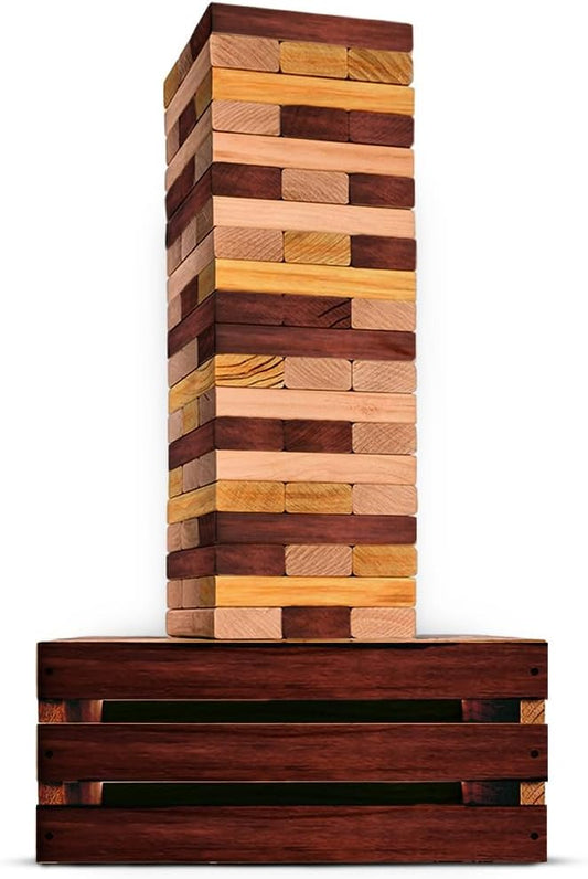 SWOOC Games - Reclaimed Giant Tower Game (Weather Resistant) 60 Blocks + Storage Crate/Outdoor Game Table | Stacks up to 5ft | Giant Outdoor Tower for Adults | Large Yard Activity | Jumbo Lawn Fun