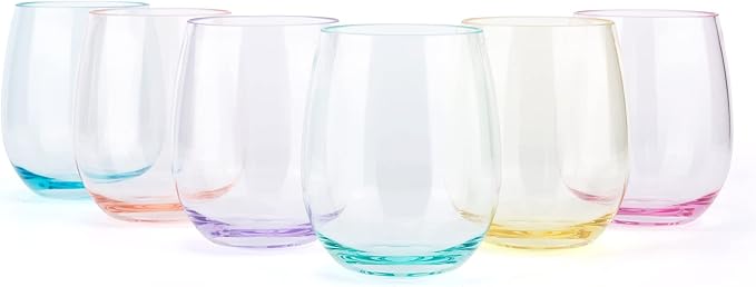 KX-WARE Unbreakable 18-ounce Acrylic Stemless Wine Glasses, set of 6 Mutlicolor