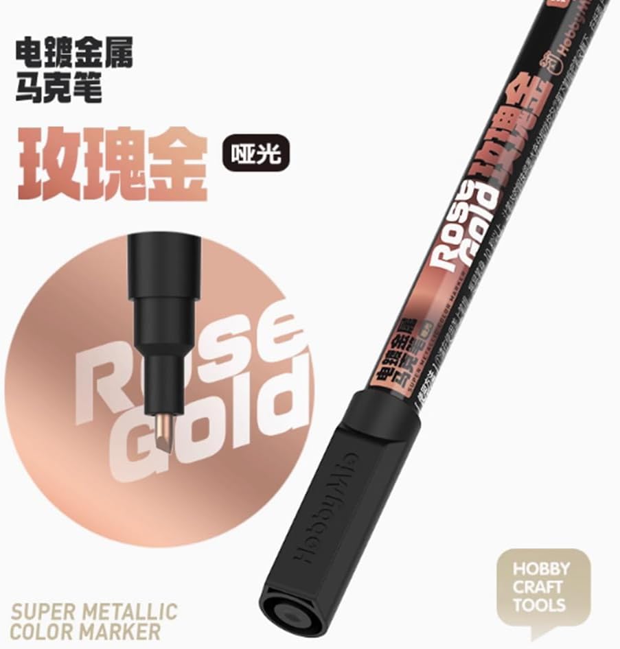 Oil-Based Metallic Chrome Marker Pens – Super Mirror Finish for Model Painting,DIY Crafts,Miniatures (Silver/Gold) – Quick-Dry, High Gloss, Precision Tip (H-M6(Rose Gold))