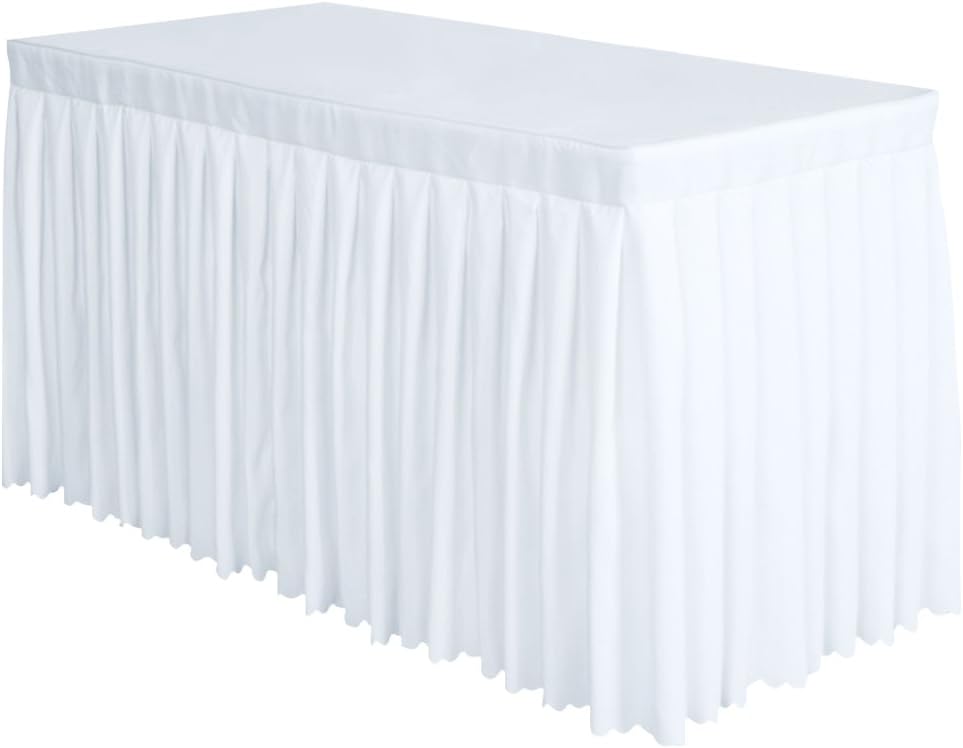 Surmente White Table Skirt, 14ft Polyester Tablecloth for Weddings, Banquets, or Restaurants