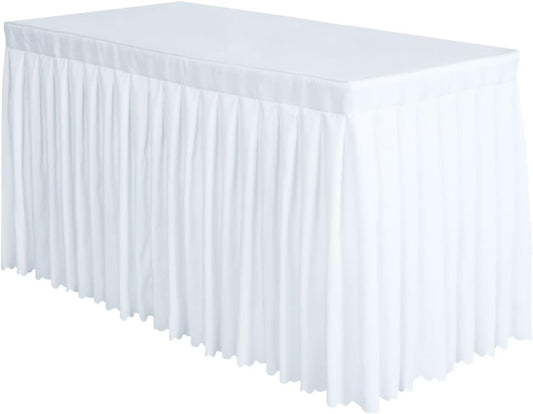 Surmente White Table Skirt, 14ft Polyester Tablecloth for Weddings, Banquets, or Restaurants
