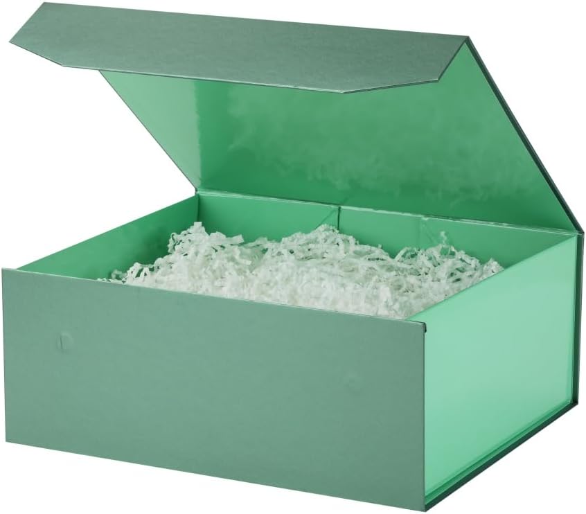 6 Pcs Green Gift Box Large 13x11x5.3 Inch Large Black Gift Box Large Magnetic Gift Box with Crinkle Paper Green Large Gift Box with Shredded Paper Luxury Gift Boxes with Lids for Presents