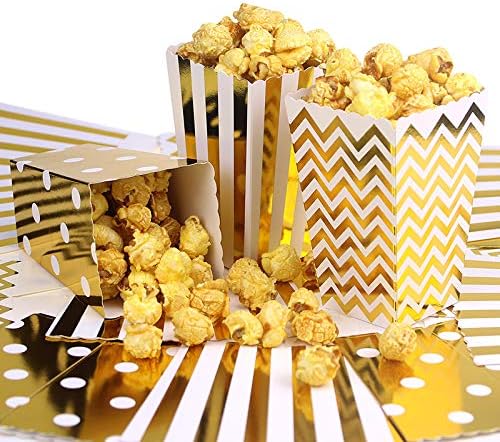 Tvoip 36Pcs Gold/Silver/Rose Gold Foil Popcorn Treat Box Christmas Wedding Decoration Party Favor Supply Candy Gift Popcorn Bags (Gold)