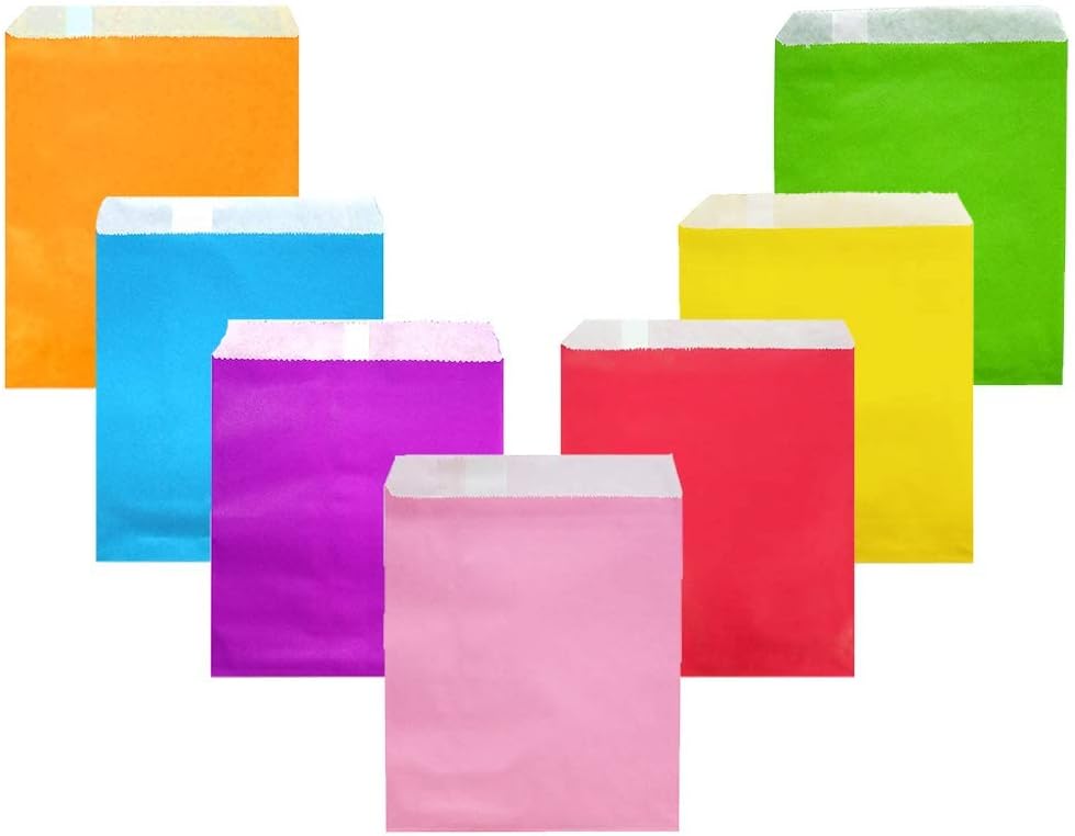 AZOWA Assoted Color Paper Treat Bags 6 x 4 Assoted Color Paper Candy Bags for Candy Buffet (100 CT, 6 x 4 IN)
