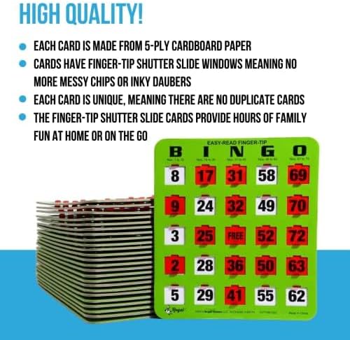 Regal Bingo - Shutter Slide Bingo Cards Only - 8” x 9” - 5-Ply Green Cardstock - Easy to Read - No Duplicates - Red Sliding Windows - Perfect for Large Groups, Bulk Purchasing