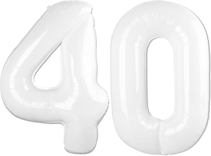 White Number 40 Balloon 40 inch, Translucent 40 Number Balloons, 40th White Birthday Decorations for Women Men, 40 Year Old Party Supplies