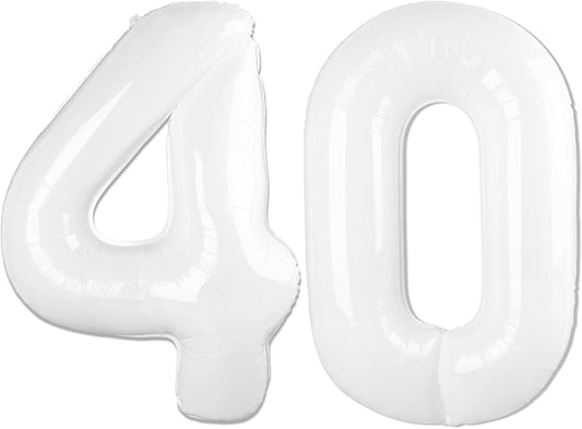 White Number 40 Balloon 40 inch, Translucent 40 Number Balloons, 40th White Birthday Decorations for Women Men, 40 Year Old Party Supplies