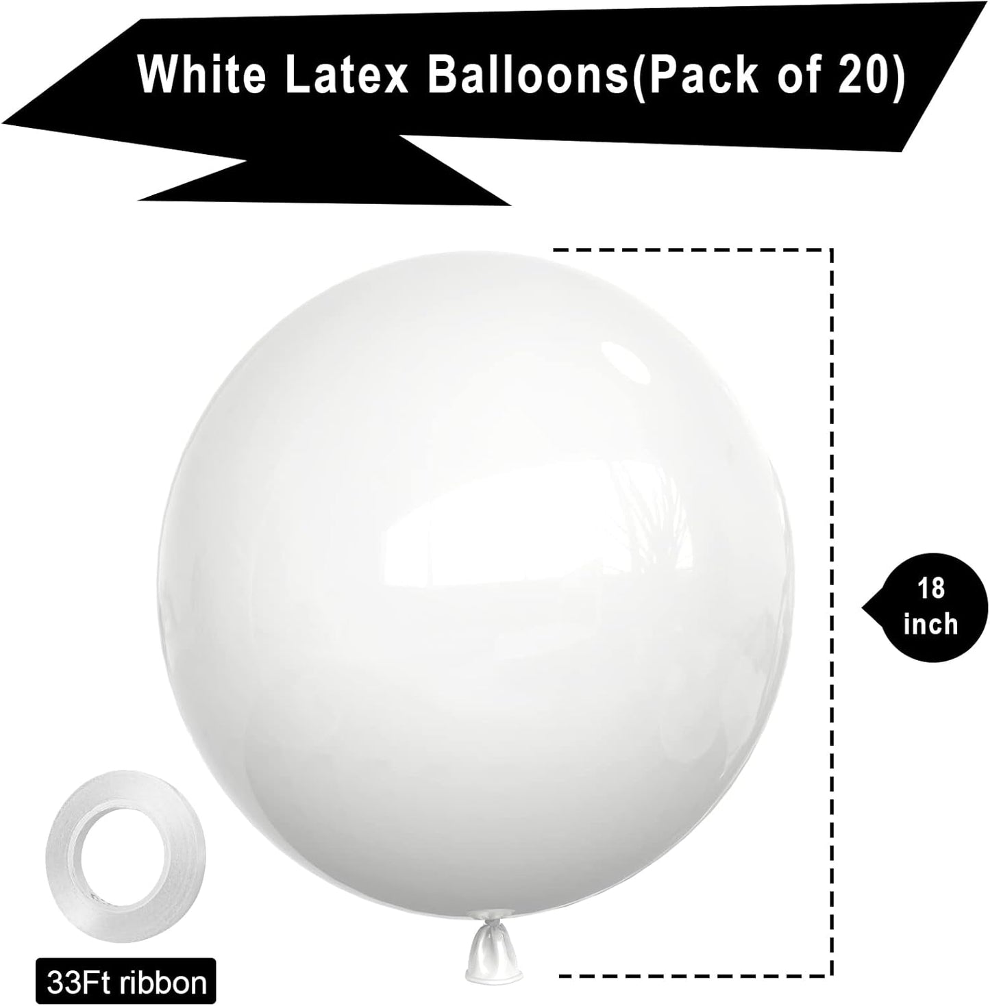 White Balloons Latex Party Balloons - 20 Pack 18 Inch Big White Thicker Balloons Large Round Helium Balloons for Baby Shower Wedding Graduation Birthday White Themed Party Decorations