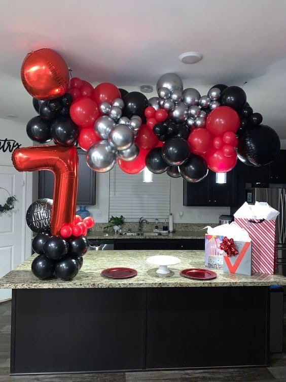 Red Number 7 Balloon 40 Inch, 7th Birthday Party Decorations for Children, Giant 7 Foil Balloon for Party Supplies