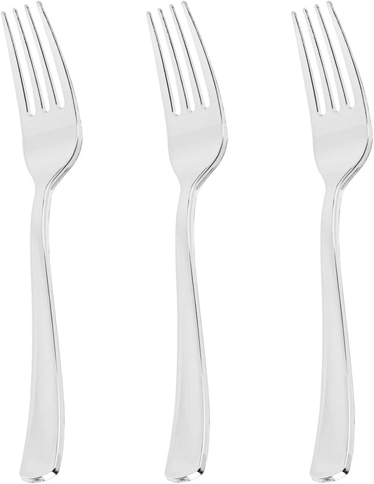 N9R 72PCS Silver Plastic Forks, Solid, Durable and Heavy Duty Disposable Silverware Forks, Perfect Plastic Utensils for Party, Wedding and Daily Use