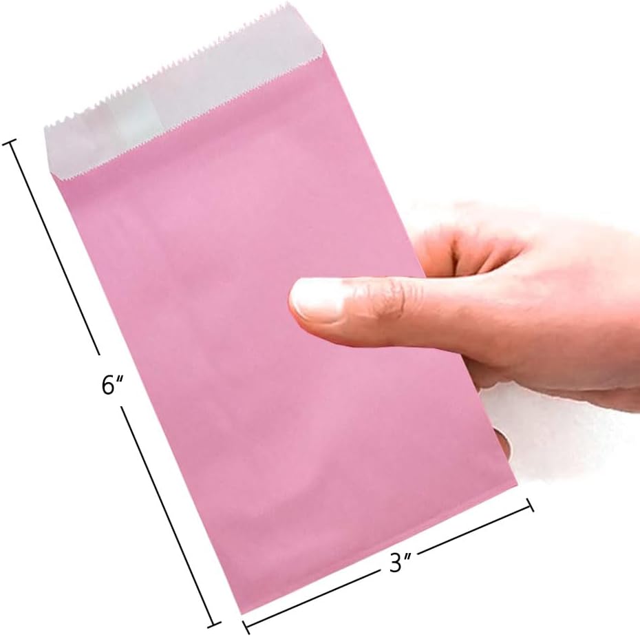 AZOWA Pink Paper Treat Bags 6 x 3 Paper Pink Candy Bags for Candy Buffet (100 CT, 6 x 3 IN)