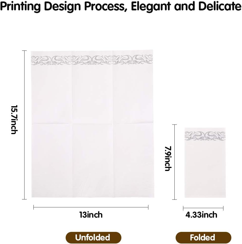 Vplus 600 Pack Paper Napkins Guest Towels Disposable Premium Quality 3-ply Dinner Napkins Disposable Soft, Absorbent, for Kitchen, Wedding, Parties, Dinners or Events(Silver)