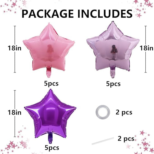 TONIFUL 15Pcs 18 Inch Large Purple Pink Star Shape Foil Balloons Big Stars Helium Mylar Ballons for Birthday Wedding Bridal Shower Anniversary Engagement Party Decorations Supplies
