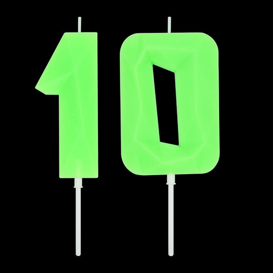 DERVENTA Large Birthday Candle Number 3D Luminous Green 3.7 inch Party Celebration Anniversary Decoration Cake Topper 1 Piece (Luminous Green Number 10)