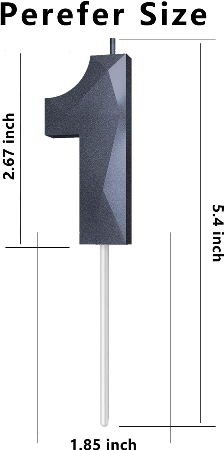 Number Birthday Candles(1 Candle Black) 3D Diamond Shape 1st Happy Birthday Cake Topper Decorations for Boy Men Birthday Wedding Anniversary Celebration Theme Party Supplies