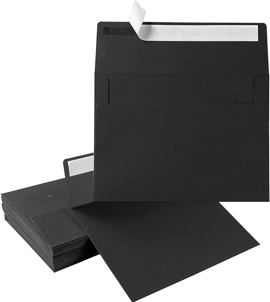 50 Pack 5 x 7 Envelopes Colored Self Seal for Wedding, Party Invitations, Greeting Cards, Announcements, Photos, 5.24 x 7.21 Inches (Black)
