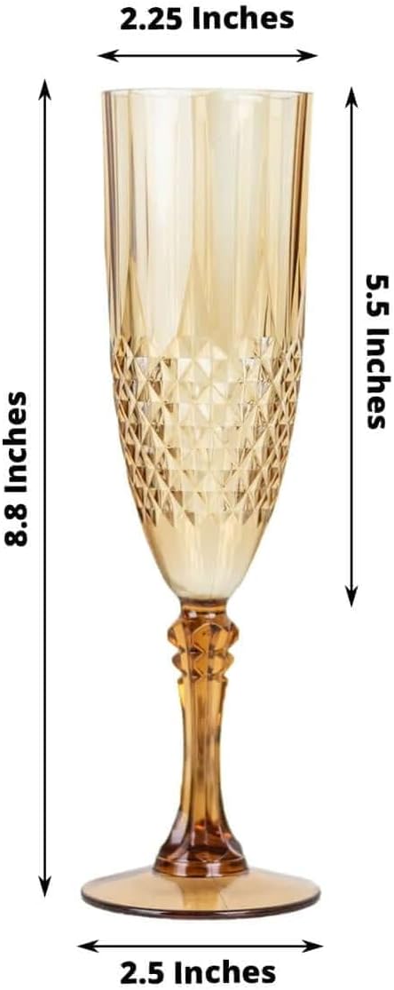 Efavormart 6-Pack Champagne Glasses, 8oz Shatterproof Plastic Crystal Cut Toast Flutes, Amber Gold for Party Celebration Wedding