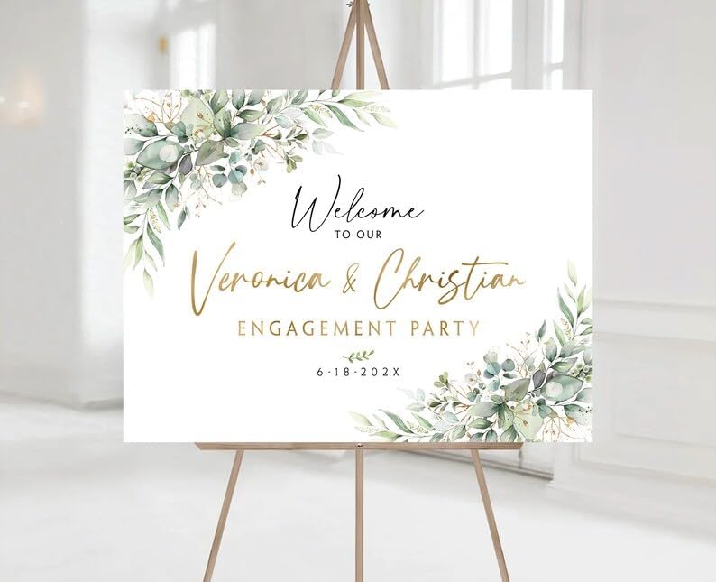 Engagement Welcome Sign, Engagement Party Sign, Engagement Decor, Engagement Party Decorations, Greenery Engagement Sign, Engaged Sign