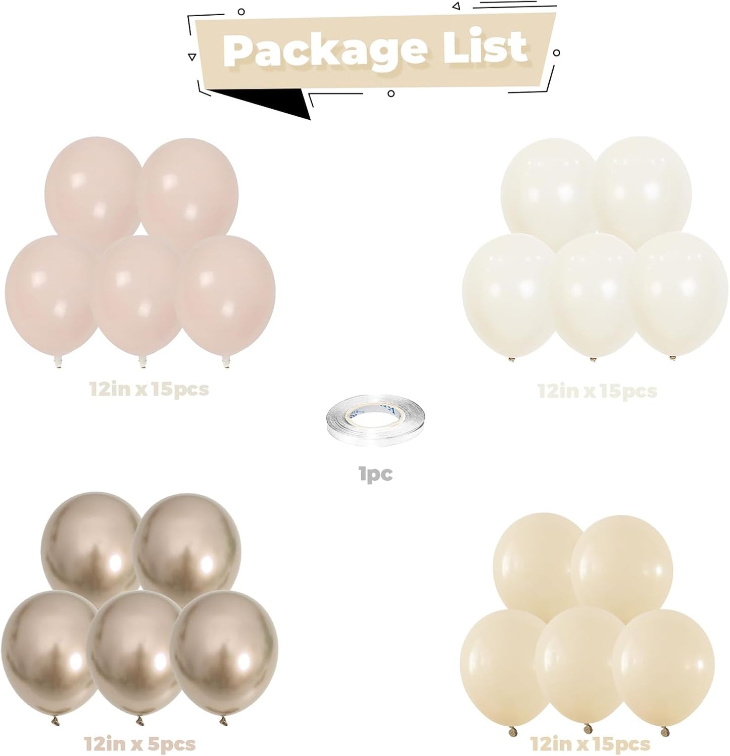 Blush Gold Beige Neutral Balloons 50pcs 12 inch Blush Champagne Gold Latex Balloons Sand White Nude Apricot Helium Balloons for Birthday Party Decoration Wedding Baby Shower Bride DIY Supplies